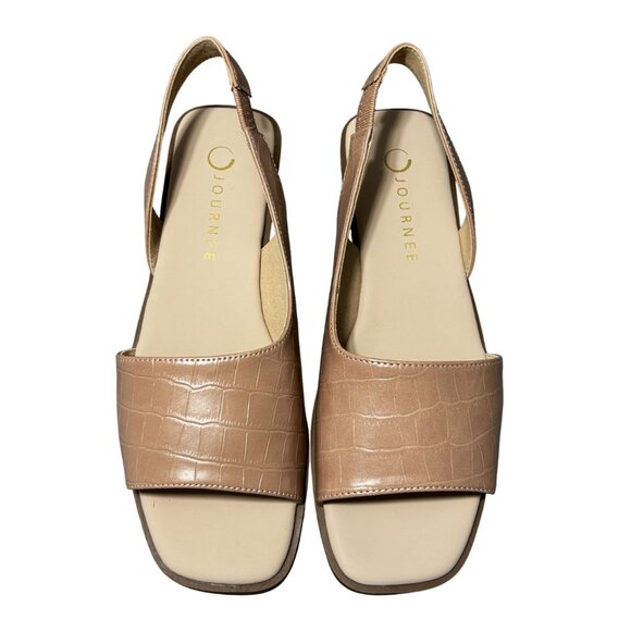 Journee Brinsley 6.5M Tan Faux Crocodile Slingback Sandals Womens - Picture 2 of 12